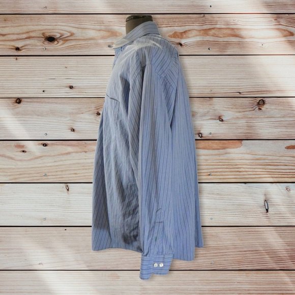 Tommy Hilfiger  Size 17 long Sleeve Blue Stripe Men's Shirt - Picture 3 of 7